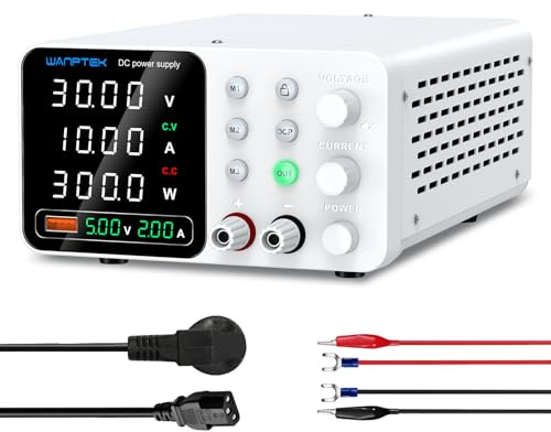 WANPTEK POWER Fuente Alimentación Regulable 30V 10A, Fuente de Laboratorio Ajustable con 3 Memorias, Protección OCP, Carga Rápida USB y Función de Bloqueo - - para Reparación Electrónica