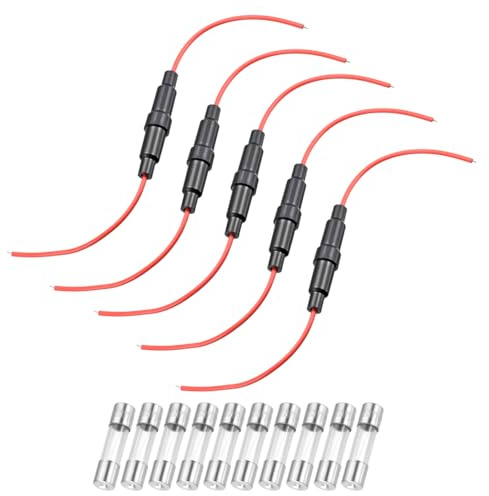 QUARKZMAN 6x30mm Sicherungshalter mit 22 AWG mit 3A Glassicherung | 5 Stück 250V 10/15A Kunststoff Schraubverschluss Feinsicherungshalter