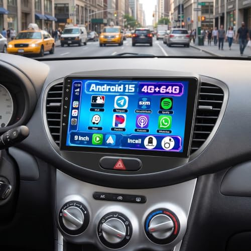 4+64G Android Autoradio med skärm för Hyundai I10 2007-2013 Trådlös Carplay, Autoradio med Navi 9 Tum Incell skärm Android Auto/FM/RDS/Backkamera
