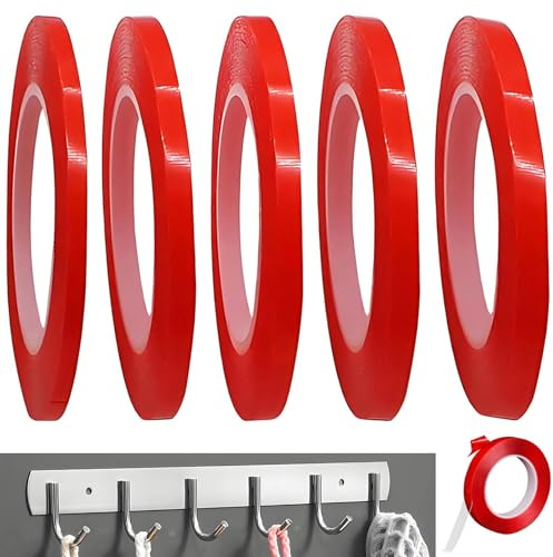 SHILIUZHI Clear Self Adhesive Double Sided Tape, Easy to Use, No Damage to Walls, Reusable Adhesive Red Tape, for Home Decor and Craft Projects, for Hooks Alternative