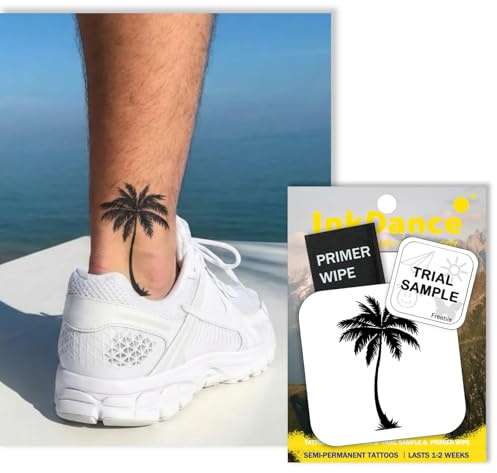 InkDance Semi-Permanent Tattoo, Tropical Palm, Long Lasting Temporary Tattoos, Waterproof Plant-Based Ink, Lasts 1-2 Weeks, Color Develops in 24 Hours X237