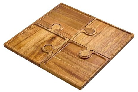 Lot De 4 Planches À Charcuterie Puzzle, Assiettes Service Fonctionnelles En Bois, Qui Forment Un Grand Plateau Ou À Utiliser Comme Petits Plats, Ensemble D'assiettes Service