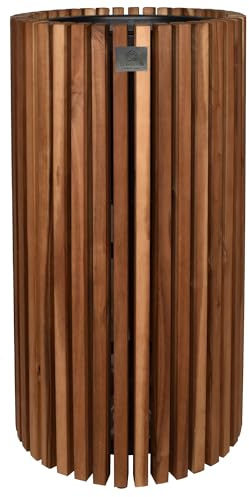 lamorenda Pflanzgefäß Pflanzkübel Blumenkübel Holz Akazie inkl. Kunststoffeinsatz D36,5 x 72 cm Dunkelbraun