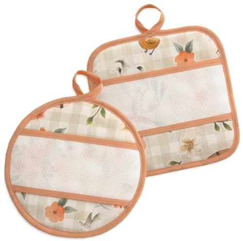 Presine da Cucina da ricamare a punto croce, Set da 2 Pezzi presine da cucina con tela aida, Rotonda e Quadrata, Coppia di presine a fantasia Pasqua