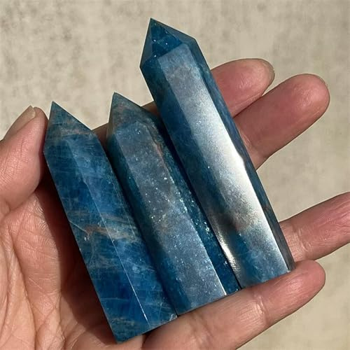 Varita de cristal de cuarzo con gema de apatita azul natural, 1 unidad
