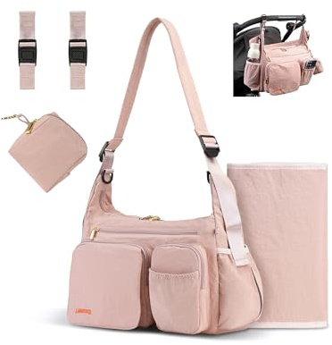 LAIMEIWEE Sac à Langer Bouffant 2-en-1, Organisateur Poussette & Sac Bandoulière, 13L Léger, Sac de Voyage Bébé, Travail, Sport, Maternité, Rose abricot