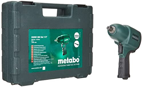 metabo Druckluft-Schlagschrauber DSSW 360 Set 1/2 - 410 Nm Drehmoment, 630 Nm Lösemoment, 6.2 bar, kompakt & kraftvoll - mit Vierkantaufnahme, ideal für Werkstatt & KFZ - Inkl. Koffer & Zubehör