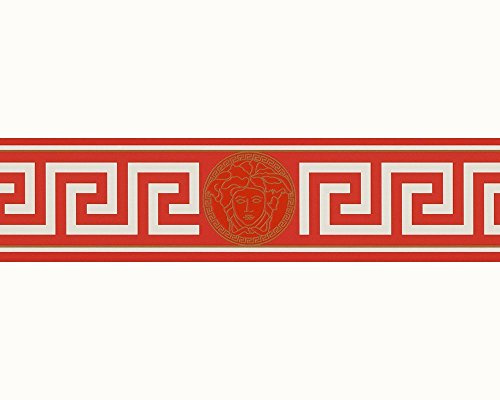 A.S. Création VERSACE WALLPAPER Bordüre - Borte geometrisch grafisch - 5,00 m x 0,13 m - metallic rot weiß - Luxusdesign Made in Germany - 935221