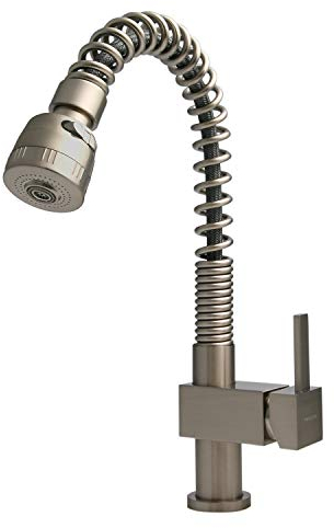 BURGTAL ERATH | Küchenarmatur - Spültischarmatur | Spiralfederarmatur mit Brausekopf | hoher Auslauf ausziehbar | Mischbatterie in Niederdruck | Edelstahl Matt | Schwenkbar 360°