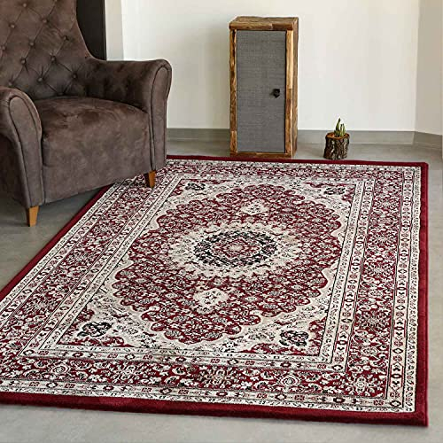 VIMODA Klassisch Orient Teppich dicht gewebt in Dunkel Rot, Maße:80 x 150 cm