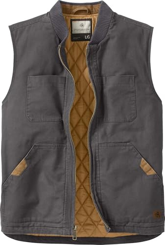 Legendary Whitetails Mens Quilted Canvas Zip Up Heavy Duty Water-Repellent Vest, Charcoal, LRG