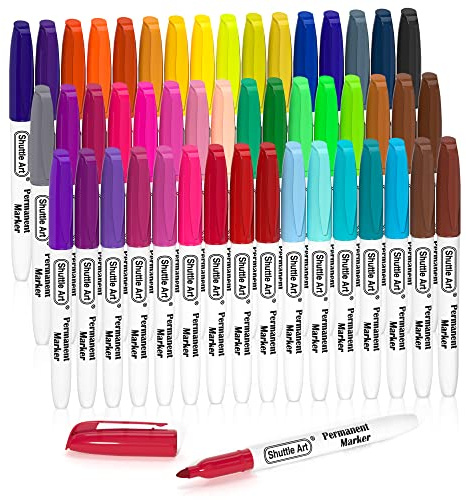 Shuttle Art 48 Permanent Markers, Fine Tip, Perfect on Plastic, Wood, Stone, Metal and Glass for Doodling, Colouring, Marking