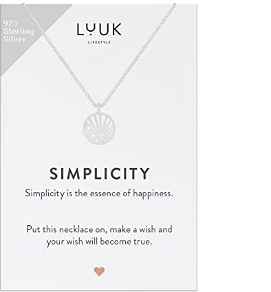 LUUK LIFESTYLE 925 silverhalsband i rostfritt stål med rutmönsterhänge och ett inspirerande SIMPLICITY-kort, lyckoamulett, vänskapsgåva, personlig present, smycke, silver