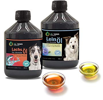 Kräuterland Omega-Fettsäuren Barf Set Lachsöl & Leinöl für Hunde je 500ml | Kombination zweier komplementärer Öle, rein & kaltgepresst ohne Zusatzstoffe aus skandinavischem Lachs & regionales Leinsamen