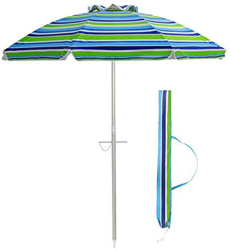 COSTWAY 2M Beach Umbrella with Carrying Bag, UPF50 + Sun Protection Sunshade Shelter, Outdoor Garden Patio Waterproof Tilting Parasol (Green)