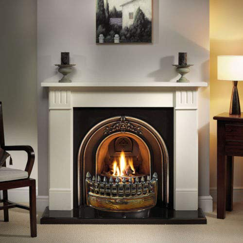 Vintage Decor ® Medieval Style Copper Lustre Fret Iron Fire Front, Bowed Front Grate and Ashpan 16 inch Fire Set