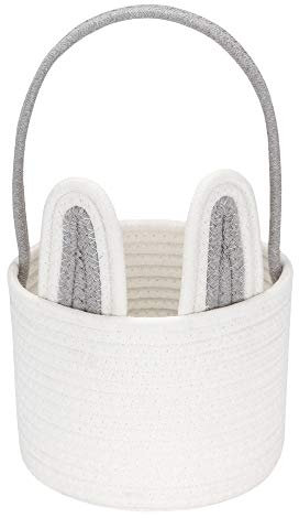 Sea Team Osterhase Korb für Eier Jagd, Ostereier Eimer, kleine gewebte Baumwollseil Tragetasche mit Kaninchenohren für Kinder, Ostertage Dekoration, Party, Feiertage, Grau