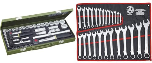 Proxxon Steckschlüsselsatz, Komplettkasten mit 1/4%22-und 1/2%22-Umschaltratsche, 56-teiliges Werkzeug-Set mit Stahlkasten & BGS Diy 1198 | Maul-Ringschlüssel-Satz | 25-tlg. | SW 6-32 mm