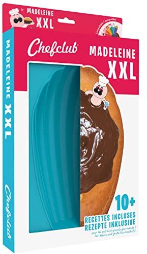 CHEFCLUB KIDS - Stampo Madeleine Gigante XXL 26 cm - Stampo in Silicone Alimentare Antiaderente con Ebook di Ricette - Cucina Divertente per Bambini e Famiglie - Blu - Senza BPA