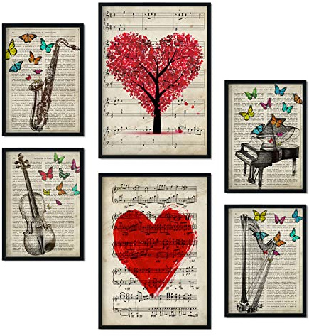 Nacnic Set de 6 posters de Música vintage. Colección de láminas con estética collage para la decoración de interiores. Tamaños A3 y A4. Sin marco.