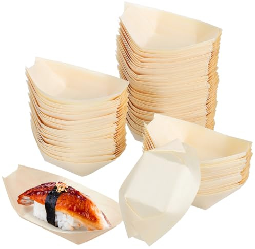 YARNOW Einweg Sushi-Holzboot 100 Stück 8.50 X 6.00 X 3.00 cm Fingerfood Schalen Für Sushi Snack- Und Dipschalen Biologisch Abbaubar Für Party Grillen Und Lebensmittelpräsentation