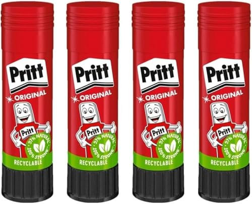 Pritt Klebestift 22g (4er-Pack), sicherer und kinderfreundlicher Kleber für Kunst und Bastelarbeiten, starker Klebstoff für Schule & Bürobedarf