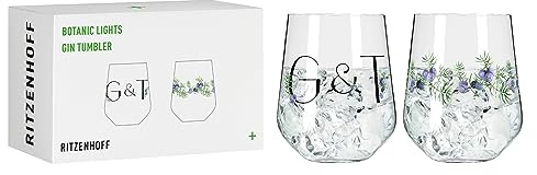 RITZENHOFF 3891001 Gin-Glas 700 ml - 2er-Set - Serie Botanic Lights - 2 Tumbler mit Motiv und Spruch - Made in Germany, Schwarz, Lila, Grün | Artikelnr. 3891001, Serie Botanic Lights, 2 Gin-Gläser 700 ml, Kristallglas, spülmaschinenfest