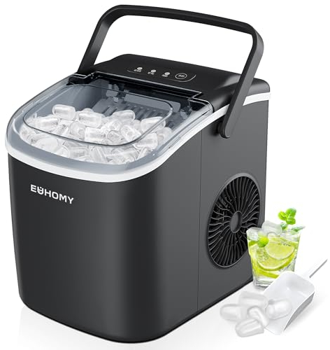EUHOMY Eiswürfelmaschine Klein, 12KG Eiswürfelbereiter Ice Maker, 9 Würfel in 6 Minuten fertig, Schwarz Eiswürfelmaschine mit Tragbarem Griff, 12KG/24H, Selbstreinigendes Eiswürfelmaschinen