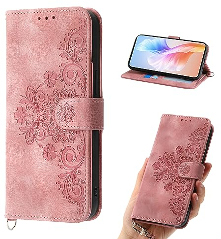 Auslbin Blumen Hülle Kompatibel mit iPhone X/XS, 5 Kartenfächer Handyhülle Vintage-Stil PU-Leder Schutzhülle passend für iPhone X/XS, Rosa