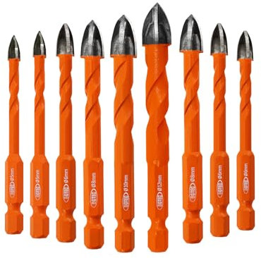 BGTEC Masonry Drill Bits Set - 5mm*2/6mm*4/8mm*2/10/12mm Tungsten Carbide Tip Tile Drill Bit Set for Ceramic Tile, Brick Wall, Concrete, Wall Mirror, Glass, Plastic and Wood Hex Shank.