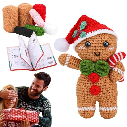 Smileshiney Weihnachts-Häkelpaket,Komplettes Lebkuchen-Häkelset mit Anleitung - -Häkelzubehör für Schlafzimmer, Wohnzimmer, Arbeitszimmer, Balkon, Schlafsaal