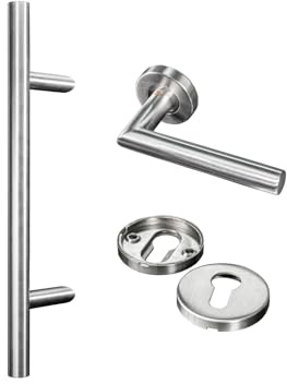 METALUSTIC Stangengriff Stoßgriff 600/800 MM, Edelstahl, Konstruktion: schief, Türgriff, Stossgriff für Haustür, verschiedene Größen, Edelstahl Griff Flatter 140 MM