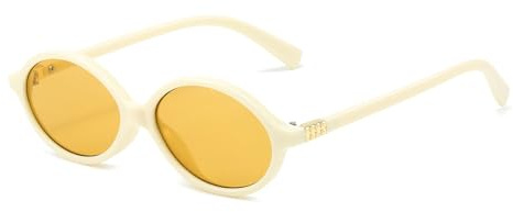 LJCZKA trendiga ovala solglasögon kvinnor män snygga små ovala runda glasögonbågar 90-tal retro design runda nyanser UV400, BEIgE