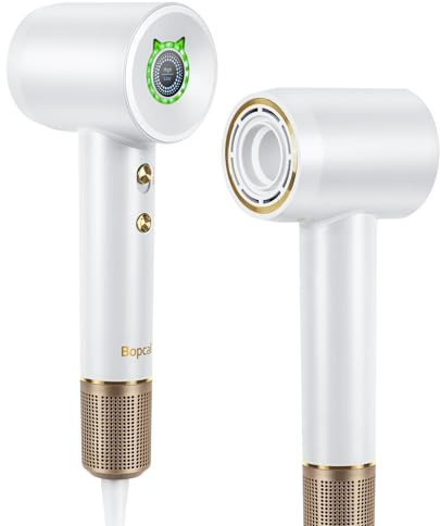 Hair Dryer - Bopcal Ionic Blow Dryer with Concentrator for All Hair Types,160000 RPM High-Speed Fast Drying Lightweight and Quiet, 200 Million Negative Ions Dryer with Thermo-Control (1500w)