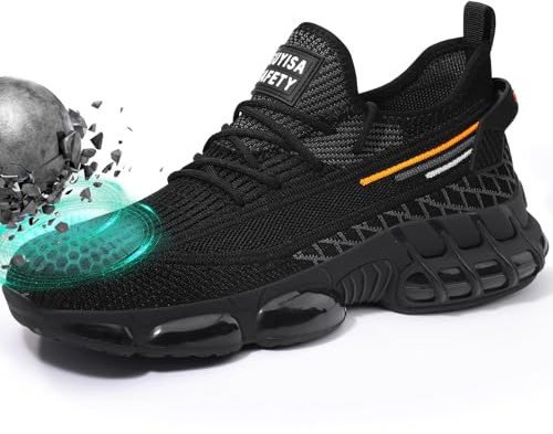 LAoutun Sicherheitsschuhe Herren Frauen Arbeitsschuhe Herren Leichte Sicherheitsschuhe Arbeitstrainer Atmungsaktive rutschfeste Dämpfende Arbeitsschuhe BAU Industrie Sneakers