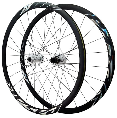 LSRRYD Radsatz 700C Steckachse Rennrad Laufradsatz Scheibenbremse 8 9 10 11 12 Gang Kassettenlagernaben 24H 30MM Felgen Aluminiumlegierung (Color : Black-Silver, Size : Front12*100)