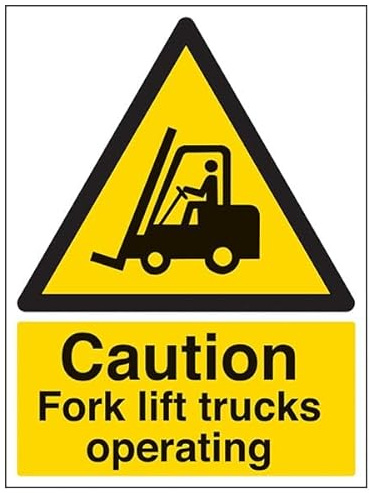 V Safety Warning Vehicle- Caution Fork Lift Trucks Operating - 300 X 400MM Safety Sign With Snap Frame