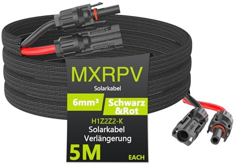 MXRPV Solarkabel 6mm²,Verlängerung 3/5/10 m,PV Kabel 6mm²,IP68 Wasserdichtem,Photovoltaik Solarkabel mit Mantel,Verlängerungskabel für Solarpanel(5m)