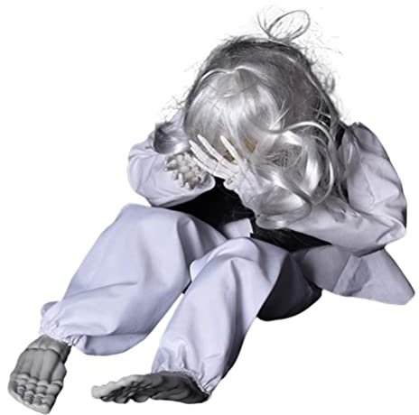 PUNELE Halloween Creepy Ghost Doll - Scary Crying Voice Control Decor - Party Decorations Haunted House Prop (White)