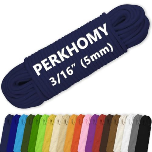 PerkHomy Cotton Rope 3/16 (5mm) 100 ft Multi Purpose Utility Diamond Braided Cord, Natural Cotton for Clothes Line Camping Crafting Flag Pole, Navy Blue