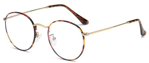 LNTICB® Blaulichtfilter Brille Damen Herren Computerbrille Gaming Blaulichtbrille Unisex Austauschbare Linse Ohne Stärke Retro Rund Superleichte Metallrahmen Anti Müdigkeit
