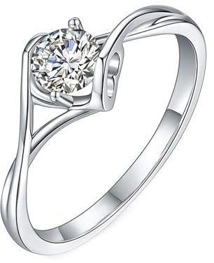 Skcess 9 Karat Weißgold Ring für Freundin Moissanit, Wedding Ring Klassischer Runder Solitär-Moissanit mit Hohlherz und 0,5 ct Ringe Frauen