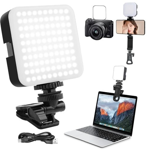 LANAFAY 100 LED Professionale Luce Video, 3000-7000K 3 Modalità di Luce Video, Batterie Integrate da 1200Mah, CRI 85+, Luce Selfie con Clips per Telefono per Video Conferenza per iPhone, iPad, Laptop