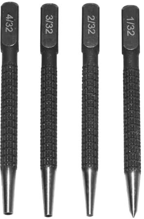 4pcs Nail Punch Center Punch Automatic Center Punch Portable Positioning Punch Set Carbon Steel Nail Punch Metal Breaker Center Punch for Drilling and Marking(1/32 2/32'' 3/32 4/32'',Black)