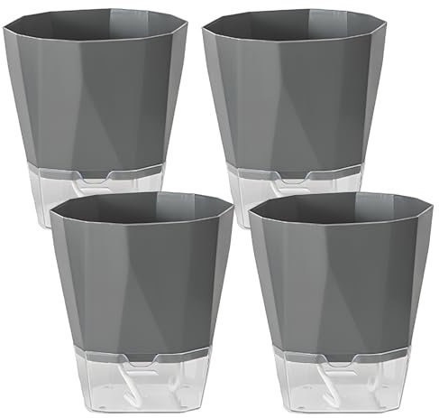 Duronge 4 Stück Kräutertopf, Indoor Kräutergarten, Blumentopf, Kräutertopf mit Bewässerungssystem, Anzuchttopf, Geeignet für Die Pflanzenpflege Im Innen- und Außenbereich, Grau