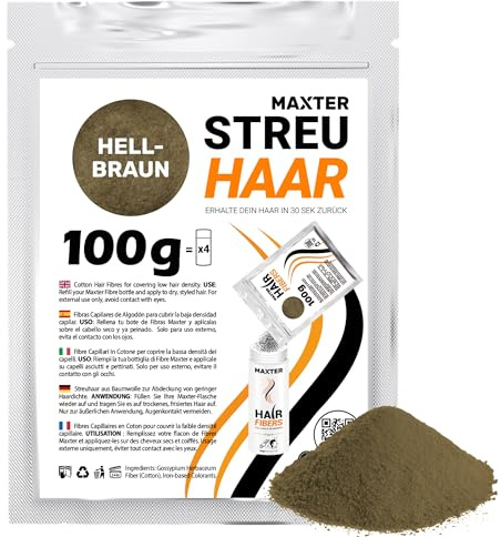 Maxter NACHFÜLLBEUTEL FÜR STREUHAAR Hellbraun 100g Haarpuder gegen Kaschierung von Haarausfall - Haarpuder Männer und Frauen - Mikrofaser in Pulverform - Hair Fiber - Haarpuder Hellbraun