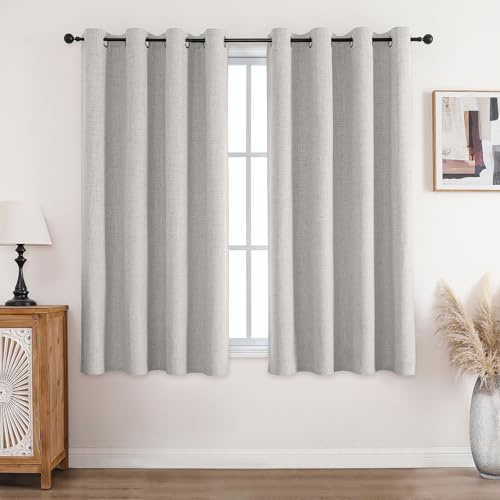 CUCRAF Cortinas opacas de lino 100% con ojales, color blanco, 137 x 117 cm, juego de 2 unidades, térmicas, protección contra el frío, aislamiento acústico, para salón o dormitorio