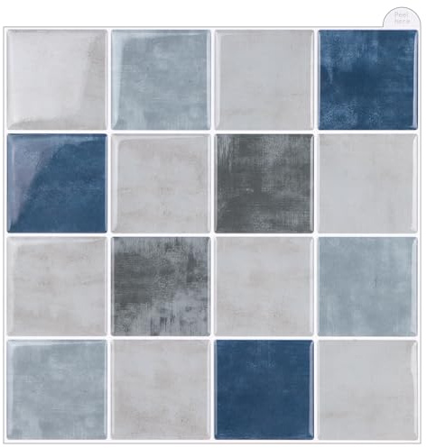 WalDecoo Square Stick on Tiles for Kitchen, 3D Mosaic Tile Stickers, Pack of 10 Peel and Stick Wall Tiles Backsplash, Blue Transfers Tile Stickers for Kitchen and Bathroom (9x9)