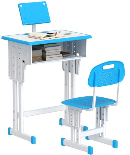 HOMCOM Bureau et Chaise pour Enfant avec Casier 60 x 45 x 90-102 cm Bleu