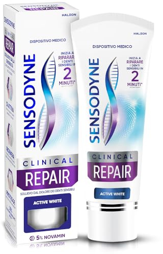Sensodyne Clinical Repair Active White, Dentifricio per Denti Sensibili, inizia a riparare i Denti Sensibili in 2 minuti*, Effetto Sbiancante, 75ml